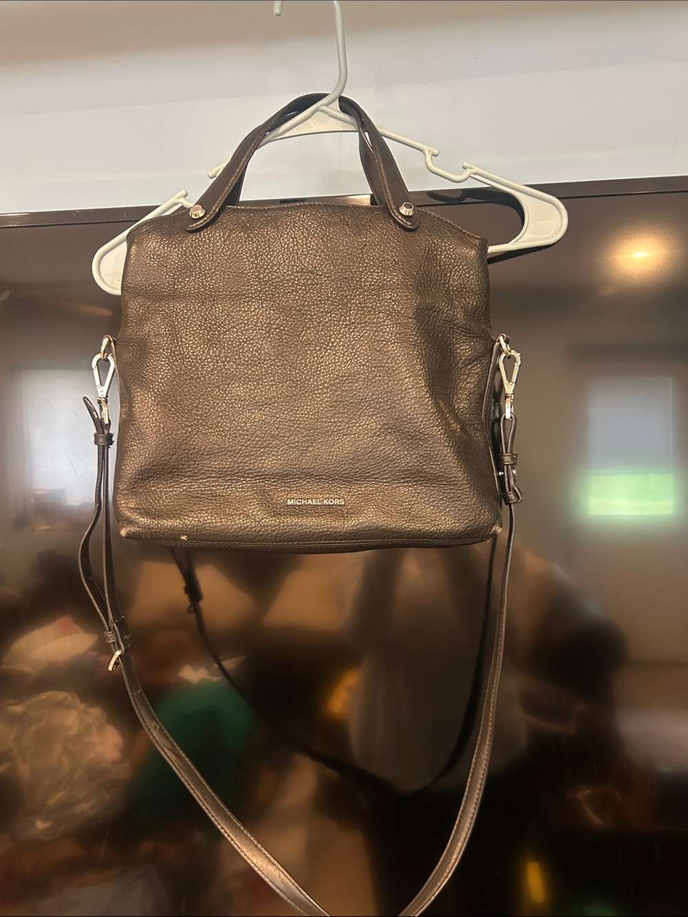 Michael Kors Dark Brown Pebbled Leather Satchel with Crossbody Strap